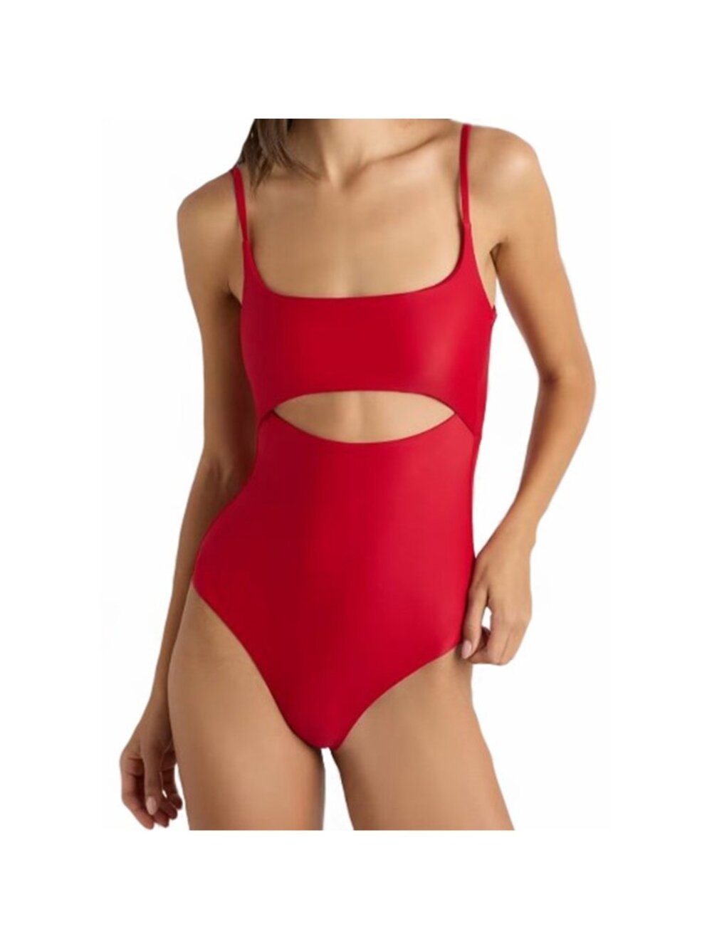 Quince Italian Cut Out One-Piece Swimsuit Cherry Red Size Medium NWT